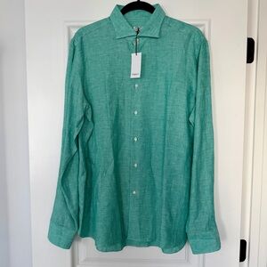 NWT Borriello Napoli Men's Green Striped Linen Shirt, Size Large